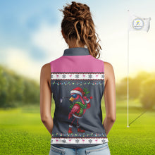 Load image into Gallery viewer, Pink argyle pattern Funny Christmas Flamingo Women sleeveless polos custom golf attire for ladies NQS11088