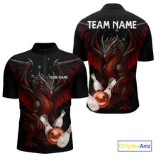 Load image into Gallery viewer, Custom Black And Red Dragon Bowling Shirts For Men, Team Bowling League Shirts NQS11090