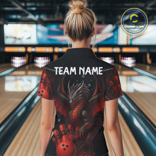 Load image into Gallery viewer, Black And Red Dragon Bowling Shirts For Women Custom Name Team Bowling League Jersey, Bowling Gifts NQS11091