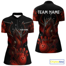 Load image into Gallery viewer, Black And Red Dragon Bowling Shirts For Women Custom Name Team Bowling League Jersey, Bowling Gifts NQS11091