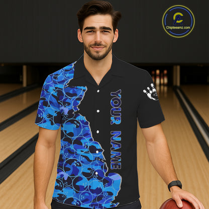 Black & Blue Camo Team Hawaiian bowling shirts Custom bowling shirts with name, Team Bowling Jerseys NQS11508