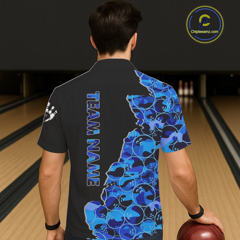 Black & Blue Camo Team Hawaiian bowling shirts Custom bowling shirts with name, Team Bowling Jerseys NQS11508