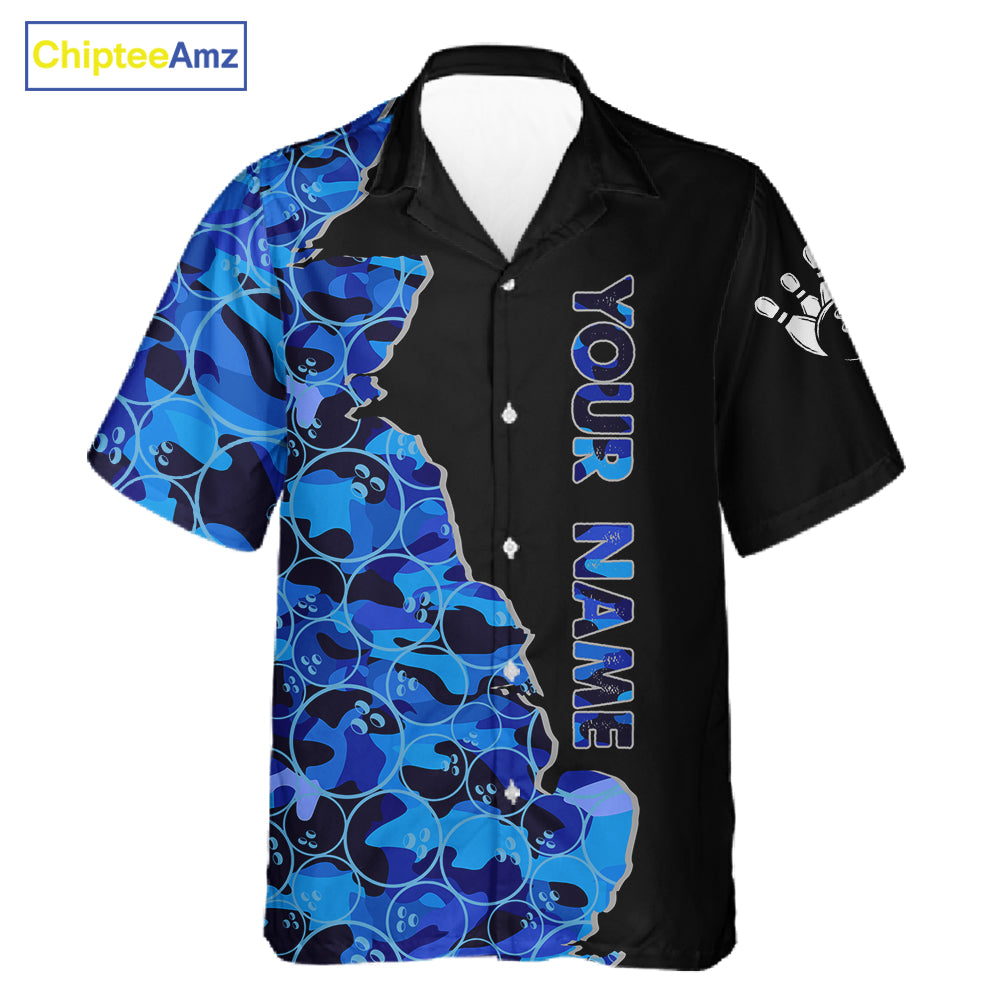 Black & Blue Camo Team Hawaiian bowling shirts Custom bowling shirts with name, Team Bowling Jerseys NQS11508