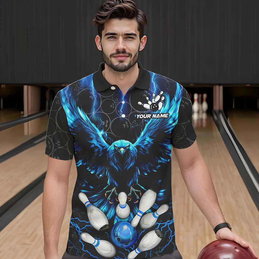 Custom Blue Lightning Thunder Eagle Mens Bowling Shirts Black Bowling Camo Team Jersey Outfits NQS9578