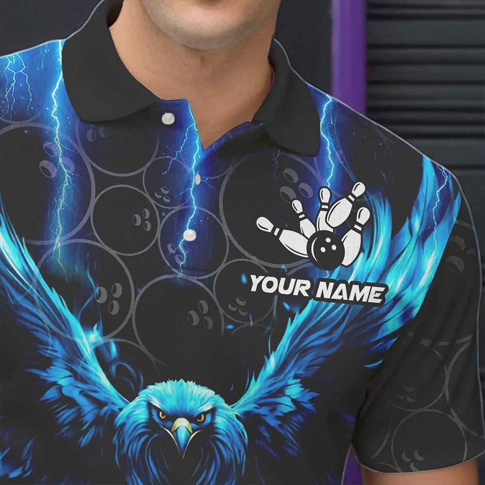 Custom Blue Lightning Thunder Eagle Mens Bowling Shirts Black Bowling Camo Team Jersey Outfits NQS9578