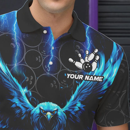 Custom Blue Lightning Thunder Eagle Mens Bowling Shirts Black Bowling Camo Team Jersey Outfits NQS9578