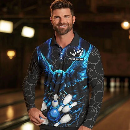 Custom Blue Lightning Thunder Eagle Mens Bowling Shirts Black Bowling Camo Team Jersey Outfits NQS9578