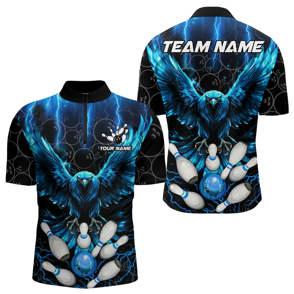 Custom Blue Lightning Thunder Eagle Mens Bowling Shirts Black Bowling Camo Team Jersey Outfits NQS9578