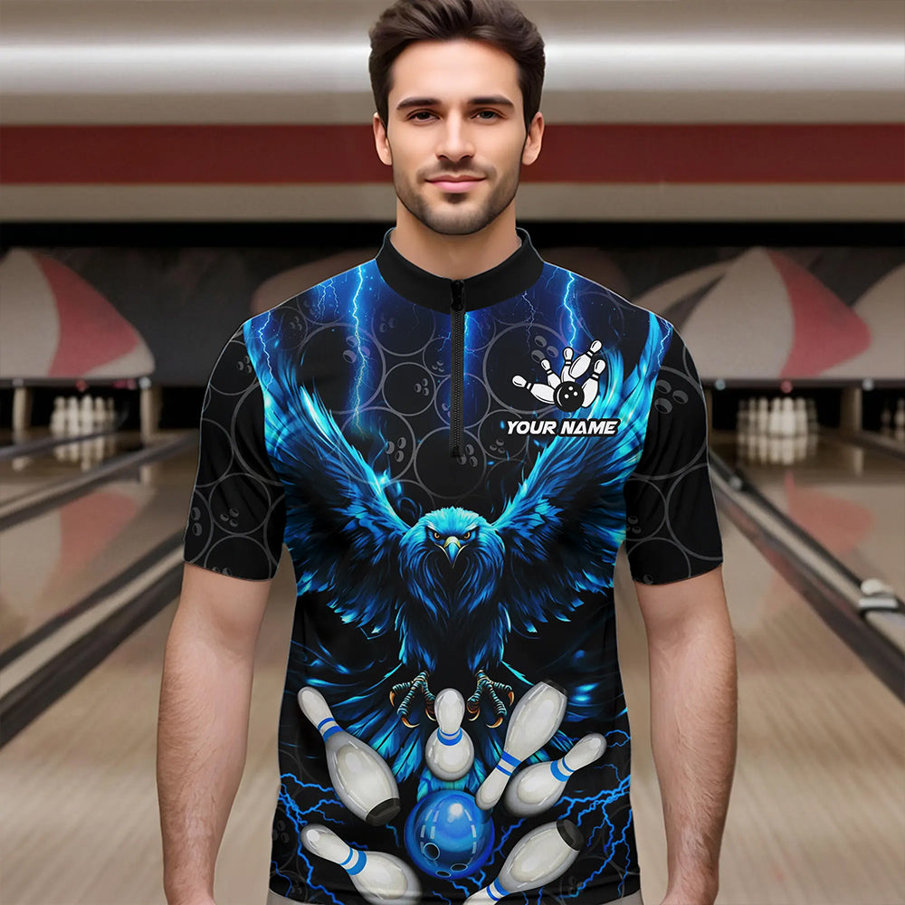 Custom Blue Lightning Thunder Eagle Mens Bowling Shirts Black Bowling Camo Team Jersey Outfits NQS9578