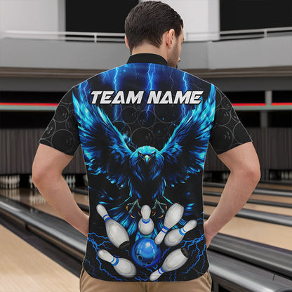 Custom Blue Lightning Thunder Eagle Mens Bowling Shirts Black Bowling Camo Team Jersey Outfits NQS9578