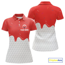 Load image into Gallery viewer, Womens golf polo shirts custom red Ice Cream Melting On Golf Ball, golf gifts for ladies NQS9988
