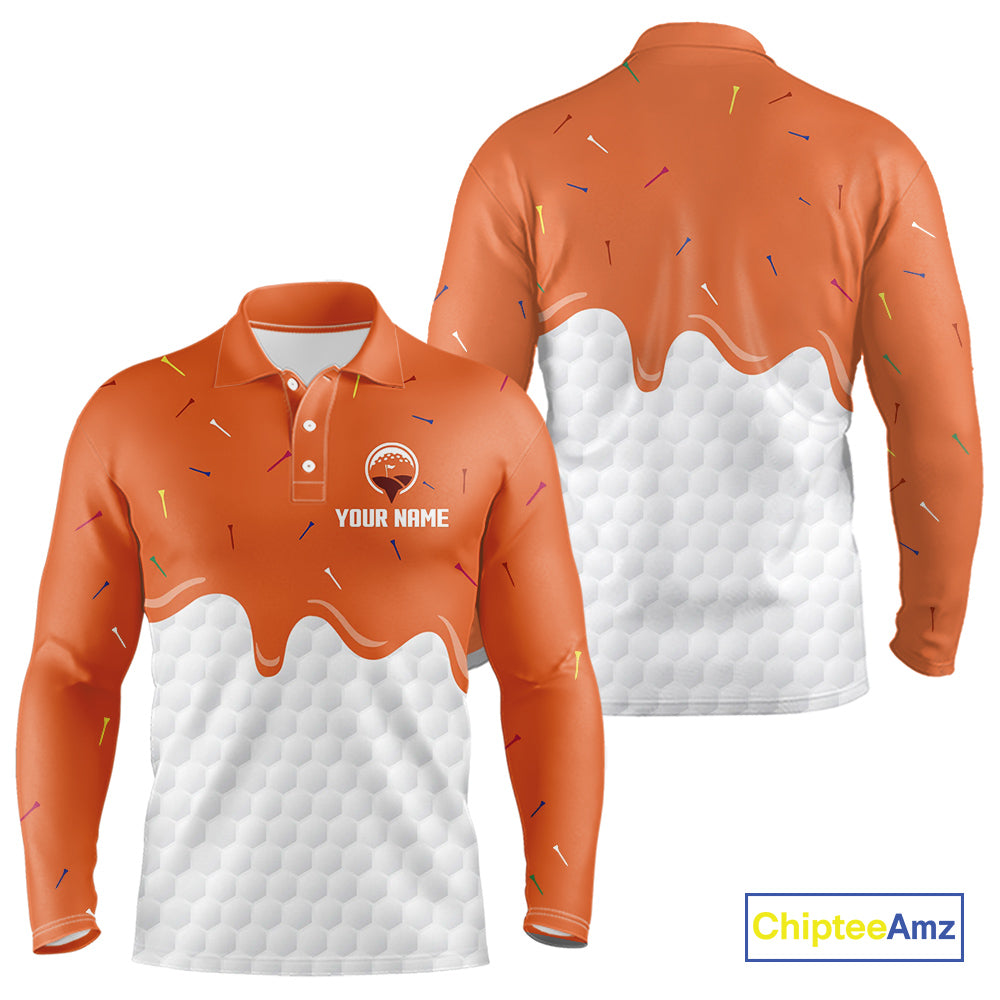 Mens golf polo shirts custom orange Ice Cream Melting On Golf Ball, golf gifts for mens NQS9989