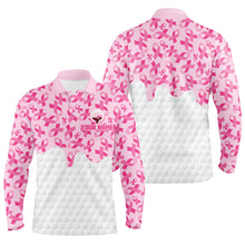 Load image into Gallery viewer, Mens golf polo shirts custom Pink ribbons pattern breast cancer awareness golf shirt, golfing gifts NQS8306