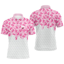 Load image into Gallery viewer, Mens golf polo shirts custom Pink ribbons pattern breast cancer awareness golf shirt, golfing gifts NQS8306