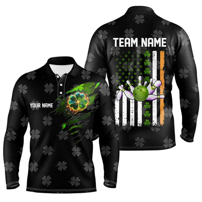 Black camo clovers American Flag Men's bowling shirt Custom St Patrick Day team bowling jerseys NQS8311