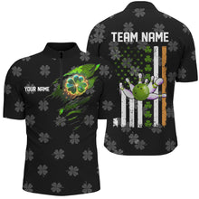 Load image into Gallery viewer, Black camo clovers American Flag Men's bowling shirt Custom St Patrick Day team bowling jerseys NQS8311