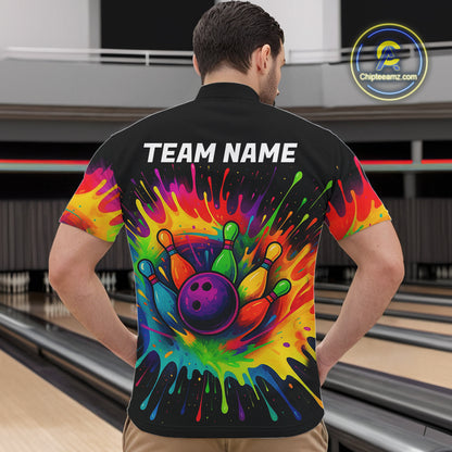 Colorful bowling jerseys Bowling Polo, 1/4 Zip Shirt for Men Custom Bowling Team shirts for bowlers NQS10696