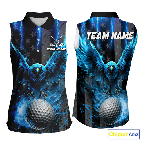 Black American flag Sleeveless Golf polos Custom blue lightning thunder Eagle patriotic team Golf top NQS11093