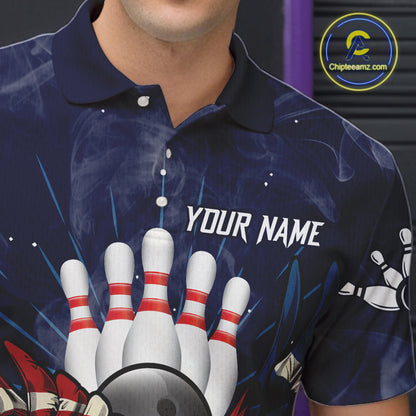 Blue Smoke American Flag Eagle Bowling Shirts For Men Custom patriotic Bowling Team Jersey NQS11288