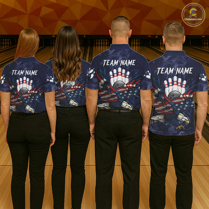 Blue Smoke American Flag Eagle Bowling Shirts For Women Custom patriotic Bowling Team Jersey NQS11288