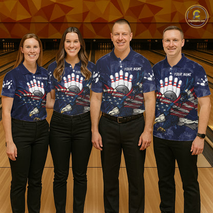 Blue Smoke American Flag Eagle Bowling Shirts For Women Custom patriotic Bowling Team Jersey NQS11288