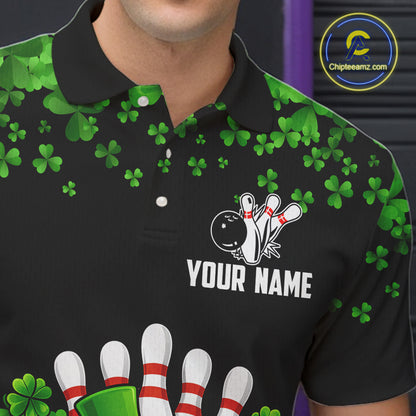 Custom Green clovers pattern Bowling shirts for men, St Patrick's Day bowling apparel, bowling gifts NQS11512