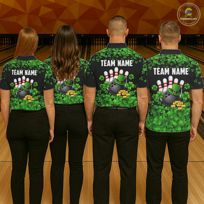 Custom Green clovers pattern Bowling shirts for men, St Patrick's Day bowling apparel, bowling gifts NQS11512