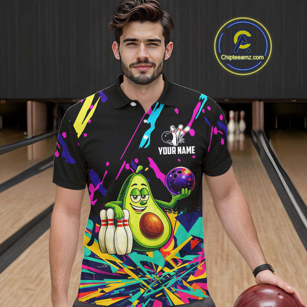 Colorful bowling jerseys funny avocado Bowling Shirts for Men Custom Bowling Team shirts for bowlers NQS11520