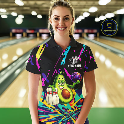 Colorful bowling jerseys funny avocado Bowling Shirts for Women Custom Bowling Team shirt for bowlers NQS11520