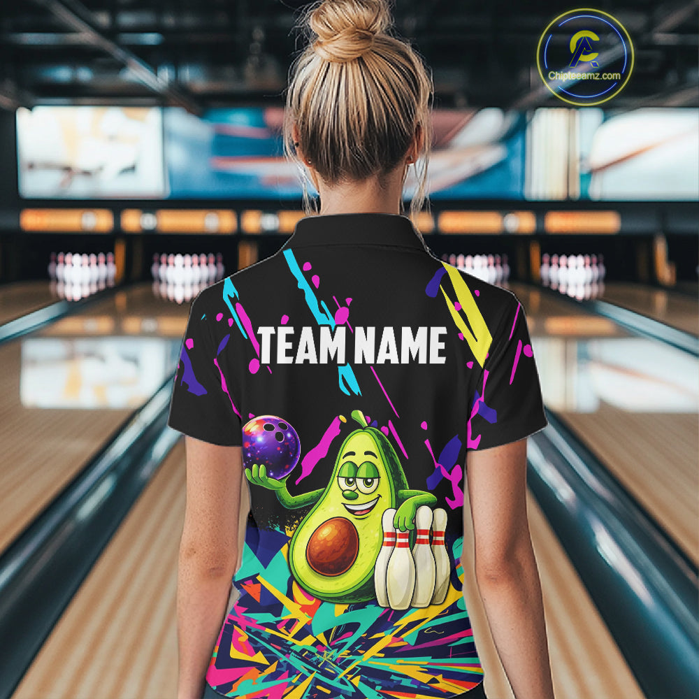 Colorful bowling jerseys funny avocado Bowling Shirts for Women Custom Bowling Team shirt for bowlers NQS11520