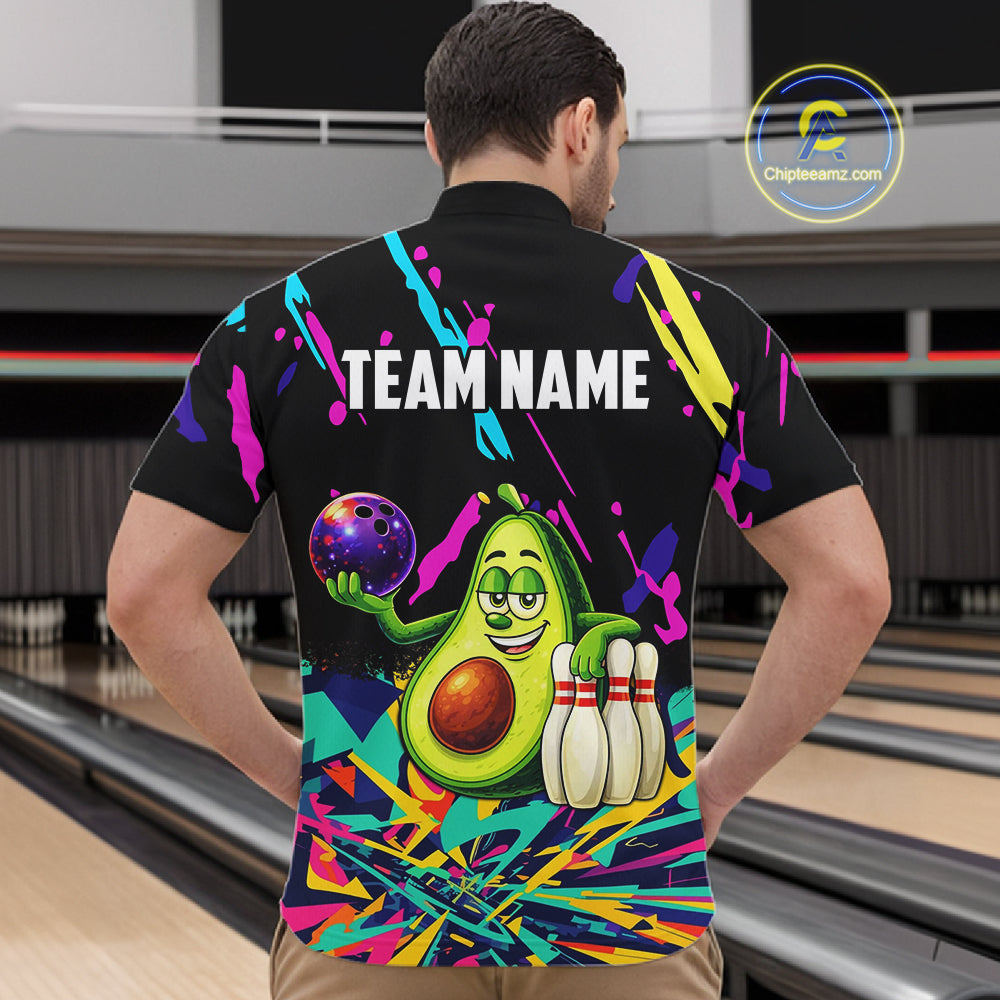 Colorful bowling jerseys funny avocado Bowling Shirts for Men Custom Bowling Team shirts for bowlers NQS11520
