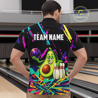 Colorful bowling jerseys funny avocado Bowling Shirts for Men Custom Bowling Team shirts for bowlers NQS11520