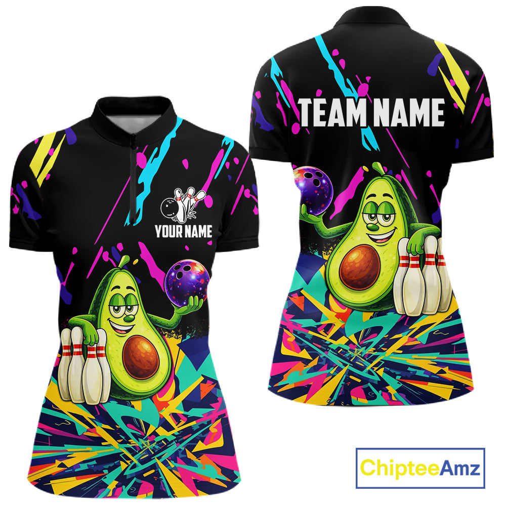 Colorful bowling jerseys funny avocado Bowling Shirts for Women Custom Bowling Team shirt for bowlers NQS11520