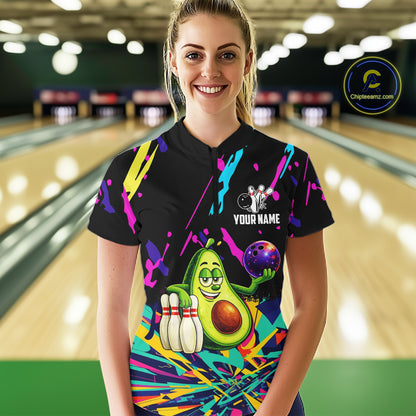Colorful bowling jerseys funny avocado Bowling Shirts for Women Custom Bowling Team shirt for bowlers NQS11520