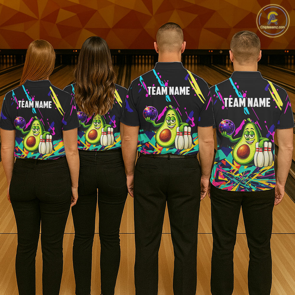 Colorful bowling jerseys funny avocado Bowling Shirts for Women Custom Bowling Team shirt for bowlers NQS11520