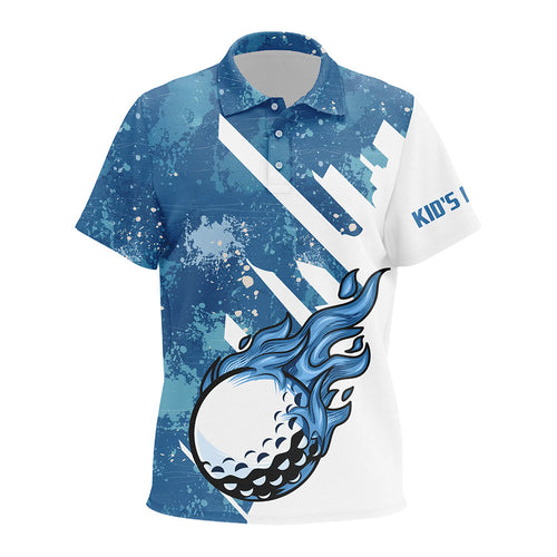 Blue and white golf ball flame Kid golf polo shirts custom team golf shirts, Kid golf clothing NQS7506
