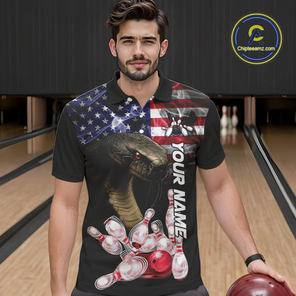 Smoke American Flag Cobra Snake Bowling Shirts for Men Custom patriotic Team Bowling jerseys NQS10286