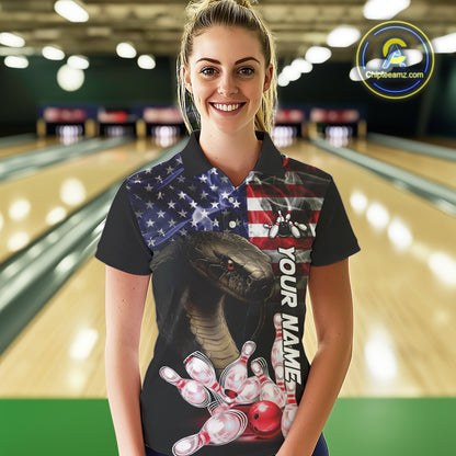 Smoke American Flag Cobra Snake Bowling Shirts For Women Custom patriotic Team Bowling jerseys NQS10286