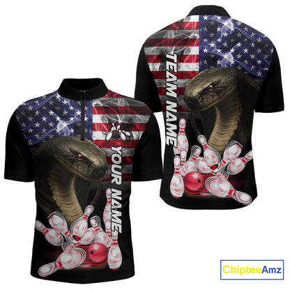 Smoke American Flag Cobra Snake Bowling Shirts for Men Custom patriotic Team Bowling jerseys NQS10286