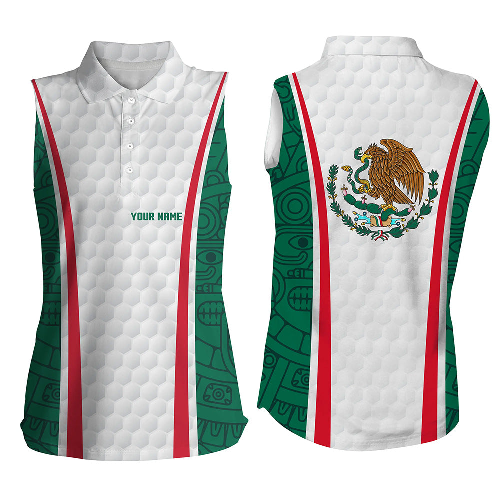 Womens sleeveless polo shirt custom name Mexican flag white golf shirt, ladies sleeveless golf shirt NQS6186