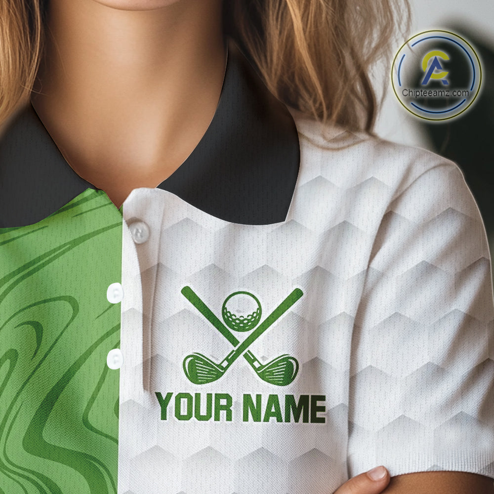 White and Green Camo Flame Women Golf Polo Shirt Custom golf attire for ladies personalized golf gift NQS10710