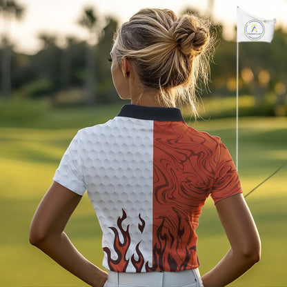 White & Orange Camo Flame Women Golf Polo Shirt Custom golf attire for ladies personalized golf gift NQS10711