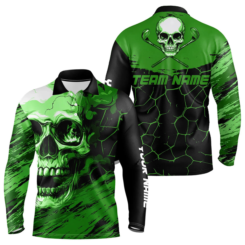 Black and Green Skull Golf Custom Men golf polo shirts, personalized golf tournament jerseys for team NQS9585