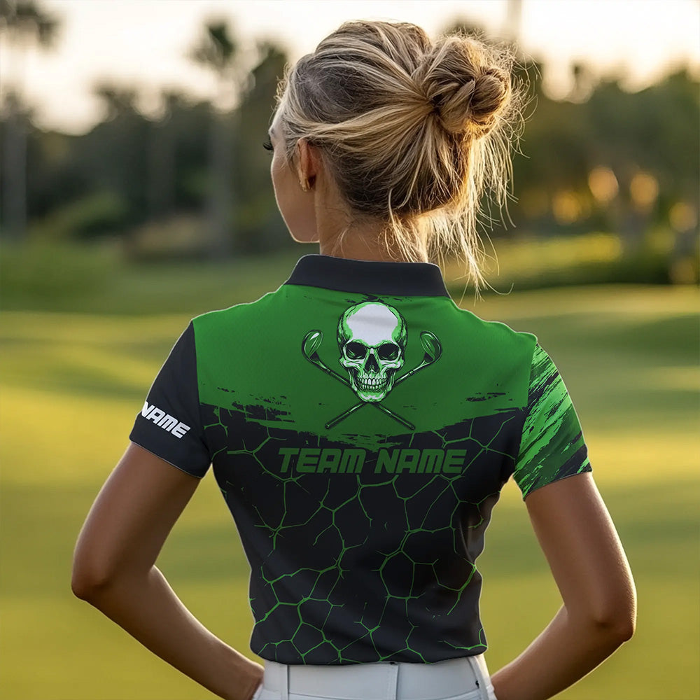 Black and Green Skull Golf Custom Women golf polo shirts, personalized golf tournament jersey for team NQS9585