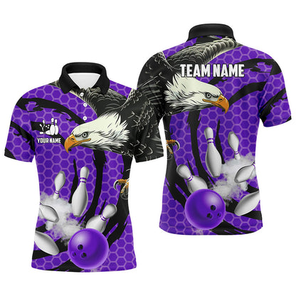 Eagle bowling ball and pins Purple camo custom Men Bowling Polo Shirts, team mens bowling jersey NQS7515