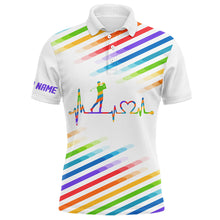 Load image into Gallery viewer, Mens golf polo shirts custom name colorful rainbow golf heartbeat tournament golf tops for mens NQS5528