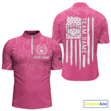 Load image into Gallery viewer, Pink bowling camo Mens bowling shirts Custom American flag patriotic bowling team league jerseys NQS10714