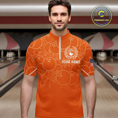 Orange bowling camo Mens bowling shirts Custom American flag patriotic bowling team league jerseys NQS10715
