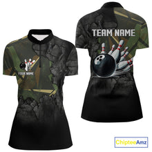 Load image into Gallery viewer, Green Camo Black Bowling Polo, Quarter Zip Shirts for Women Custom Team Bowling Jersey NQS10929