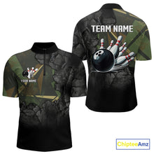 Load image into Gallery viewer, Green Camo Black Bowling Polo, Quarter Zip Shirts for Men Custom Team Bowling Jersey NQS10929